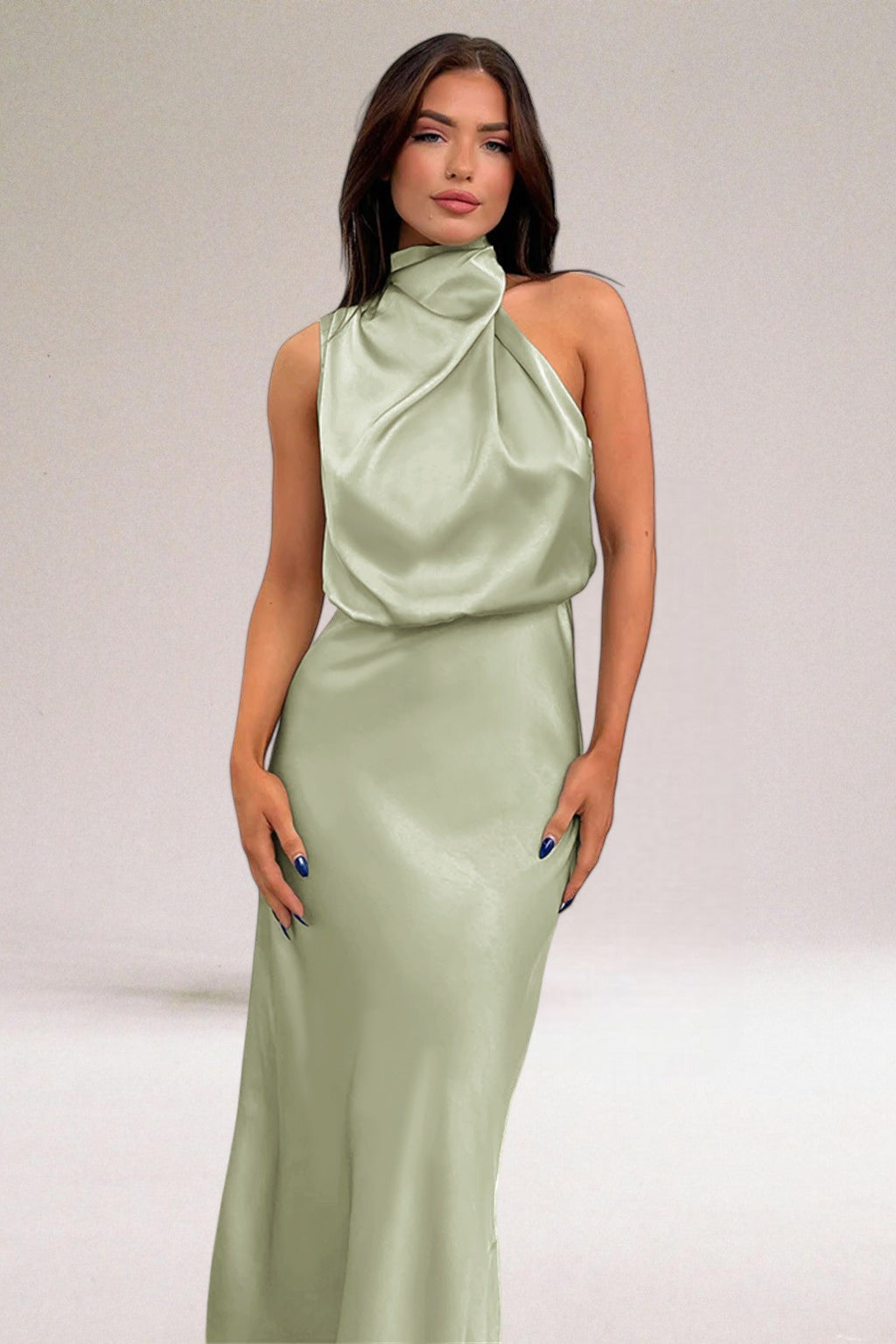 Flavia™ | Glamorous Satin Halter Dress Valrynlondon