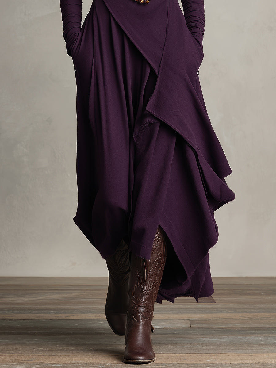 Natalia – Asymmetric Maxi Knit Dress with Turtleneck Valrynlondon