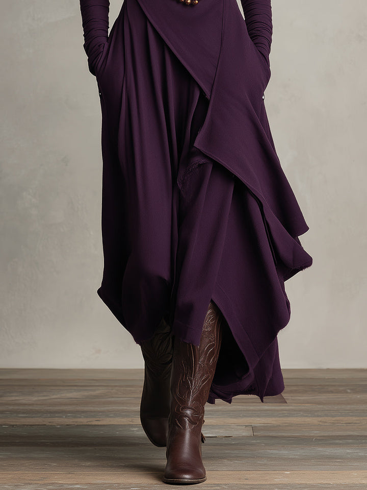 Natalia – Asymmetric Maxi Knit Dress with Turtleneck Valrynlondon