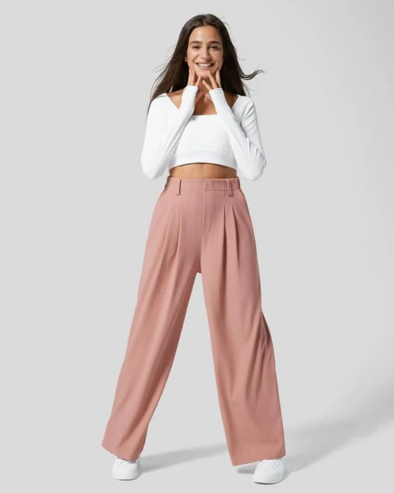 MOISO High Waisted Wide Leg Casual Pants Valrynlondon