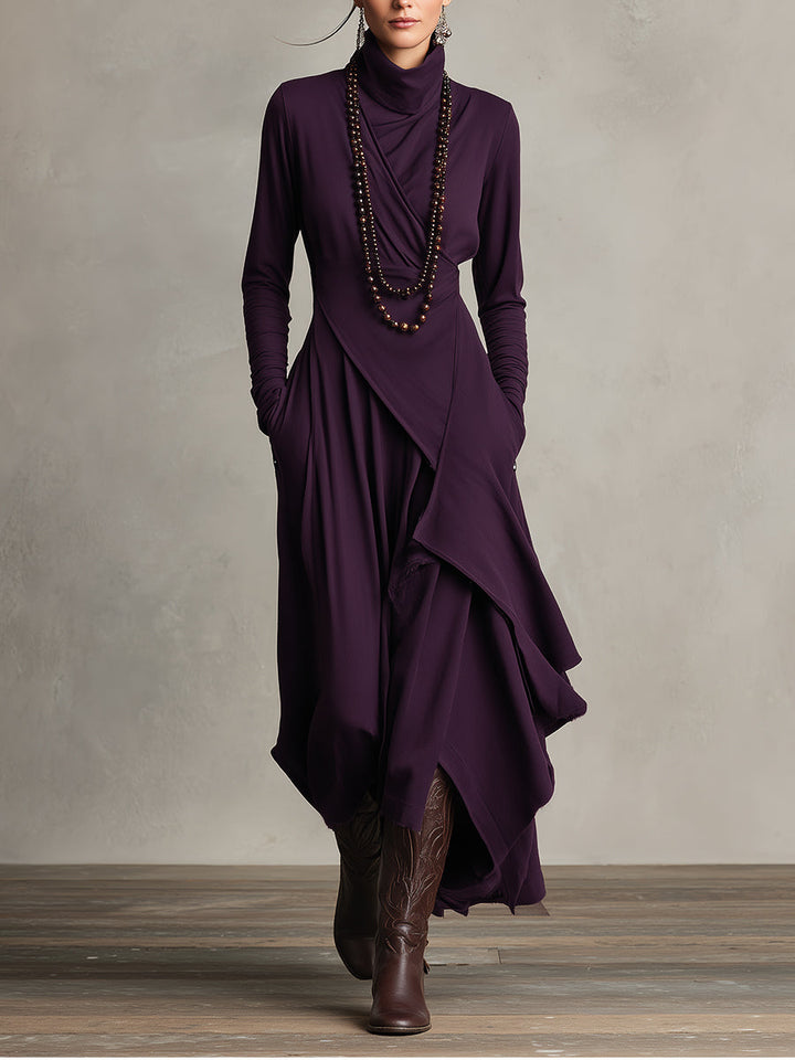 Natalia – Asymmetric Maxi Knit Dress with Turtleneck Valrynlondon