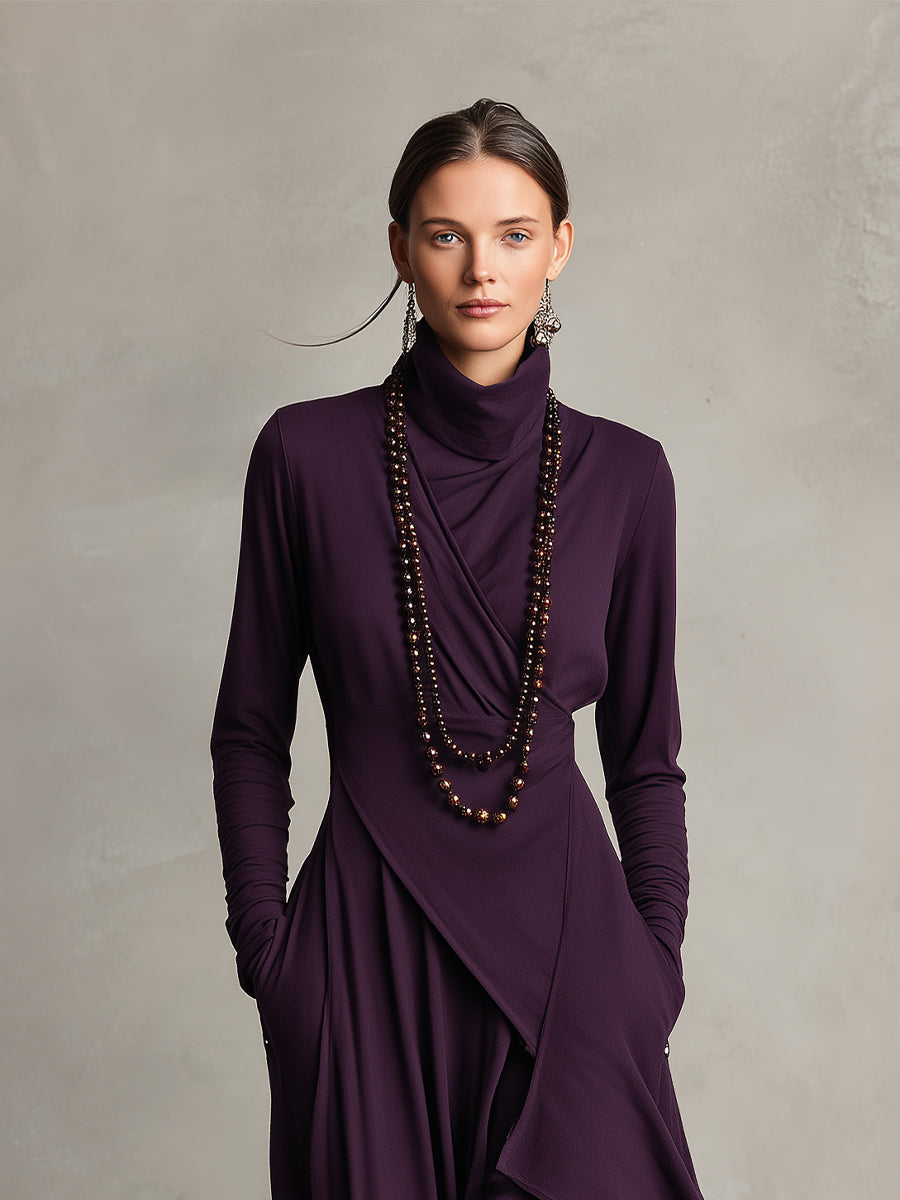 Natalia – Asymmetric Maxi Knit Dress with Turtleneck Valrynlondon