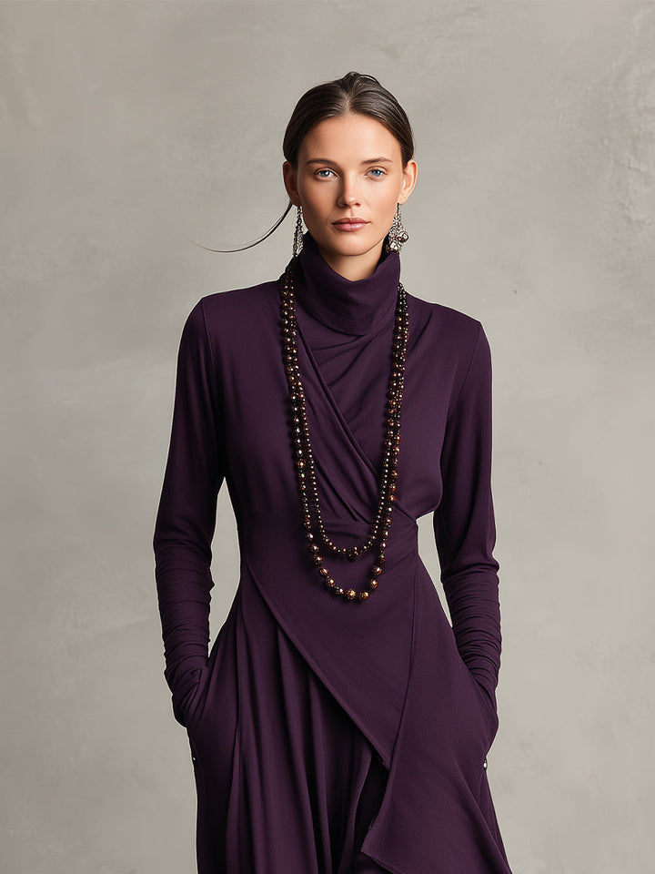 Natalia – Asymmetric Maxi Knit Dress with Turtleneck Valrynlondon