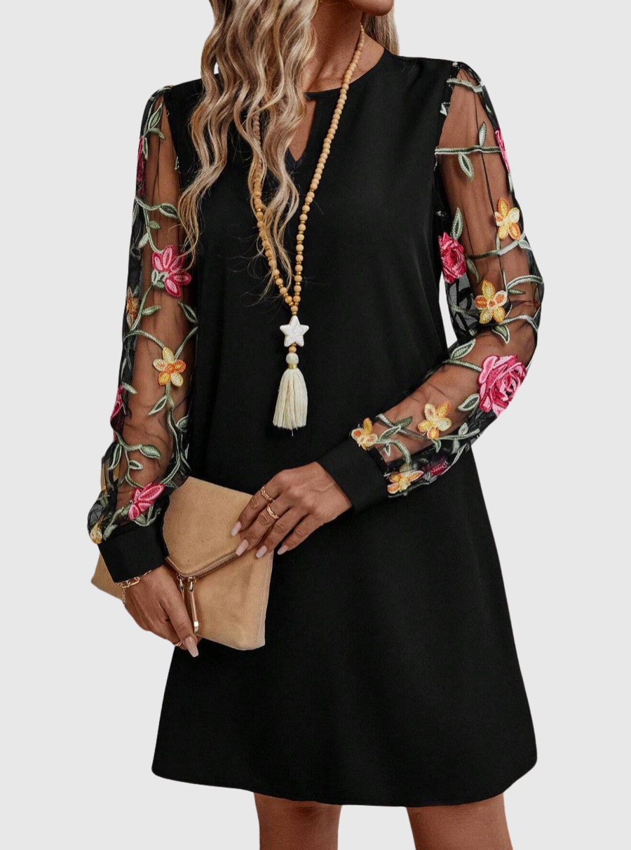 Enid – Elegant V-Neck Dress with Sleeves Valrynlondon