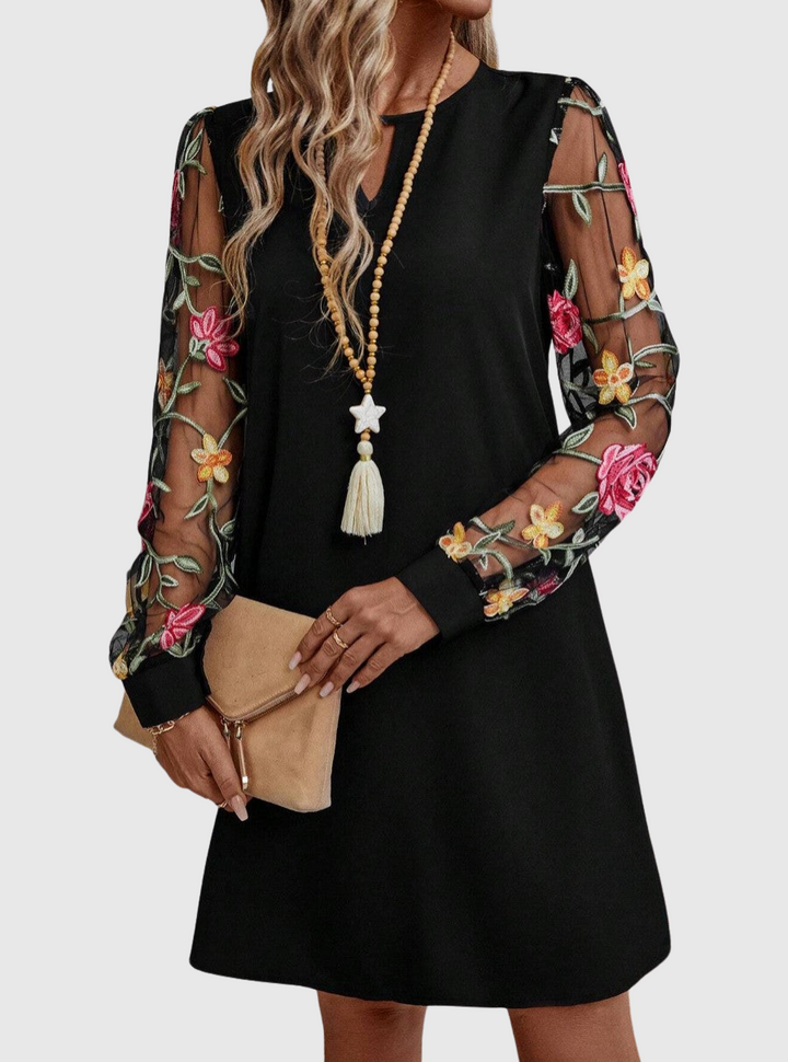 Enid – Elegant V-Neck Dress with Sleeves Valrynlondon