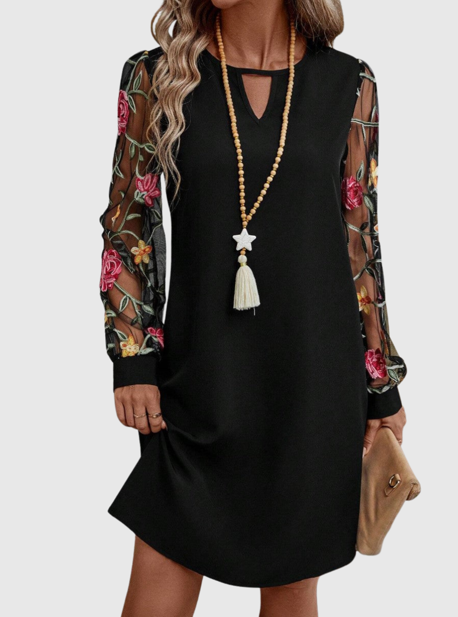 Enid – Elegant V-Neck Dress with Sleeves Valrynlondon