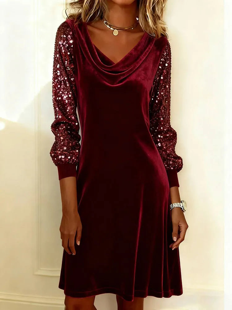 Aurora – Velvet Dress with Sparkling Sleeves Valrynlondon