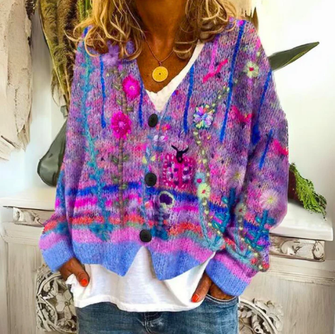 Eloria™ | Artful Floral Knit Cardigan Valrynlondon