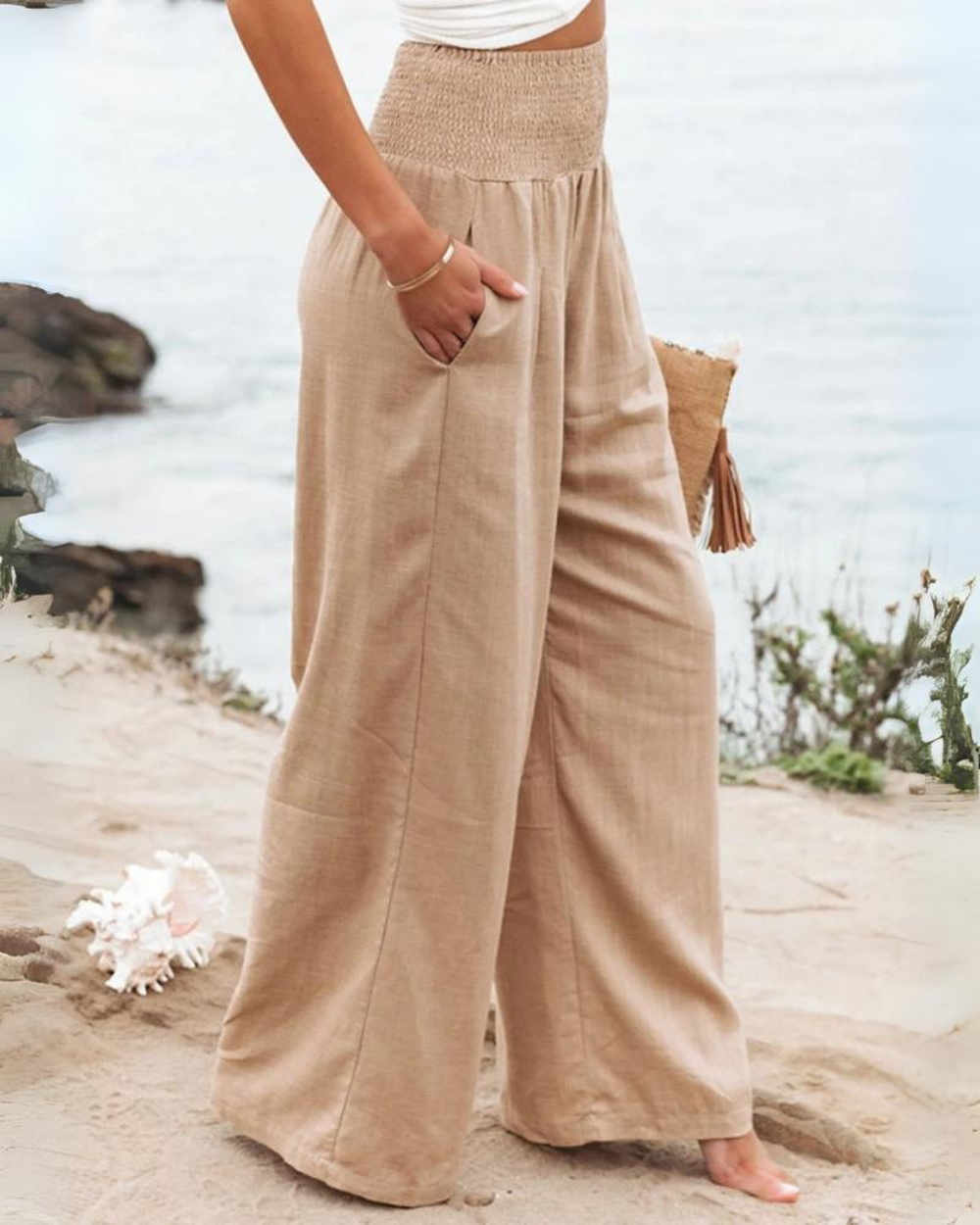 Ubud -High waist cotton linen pants Valrynlondon