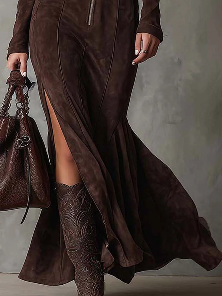 Maisie – Long Suede Dress Valrynlondon