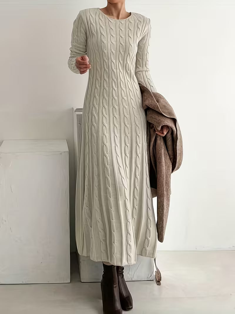 Jemima - Elegant Long Cable-Knit Dress Valrynlondon
