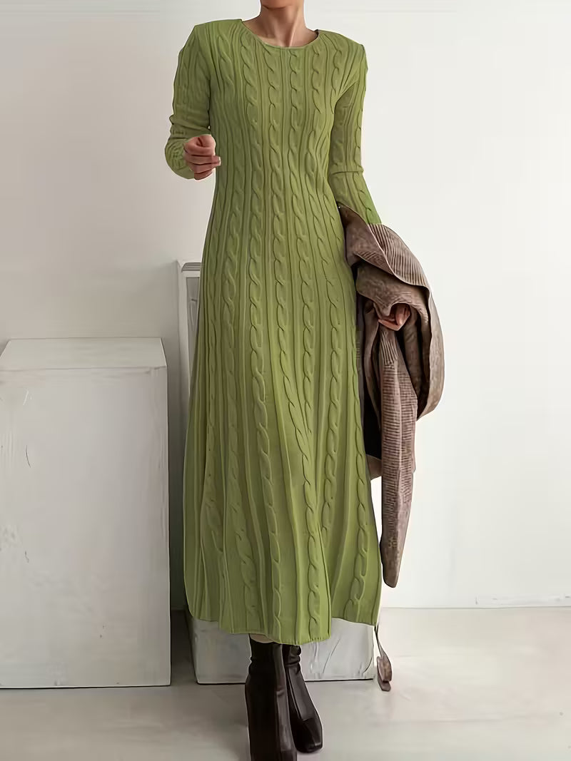 Jemima - Elegant Long Cable-Knit Dress Valrynlondon