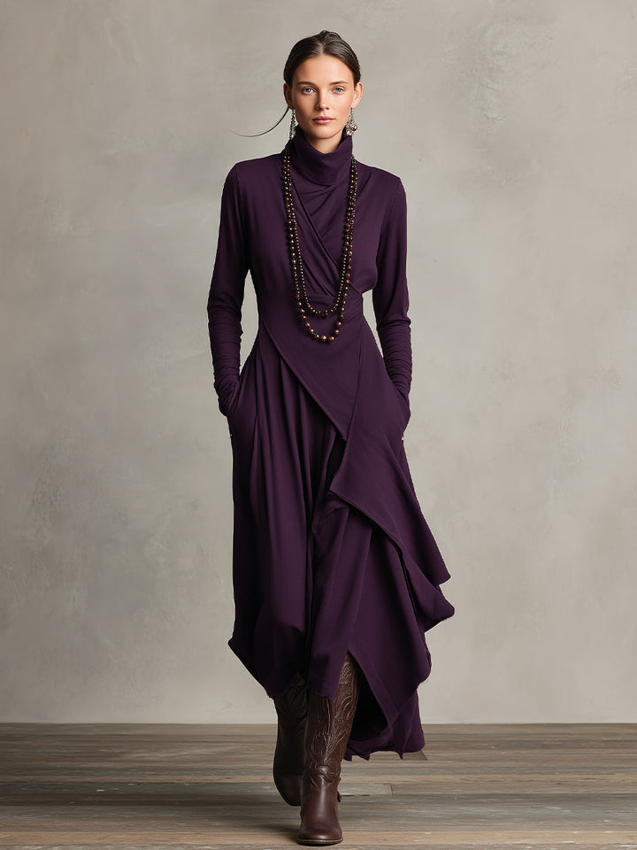 Natalia – Asymmetric Maxi Knit Dress with Turtleneck Valrynlondon