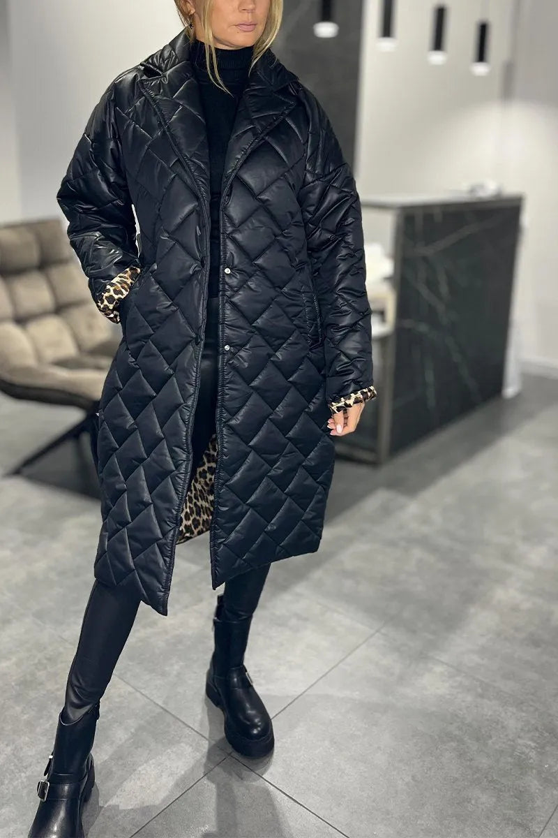 Ofira | Quilted Coat with Chic Leopard Interior Valrynlondon