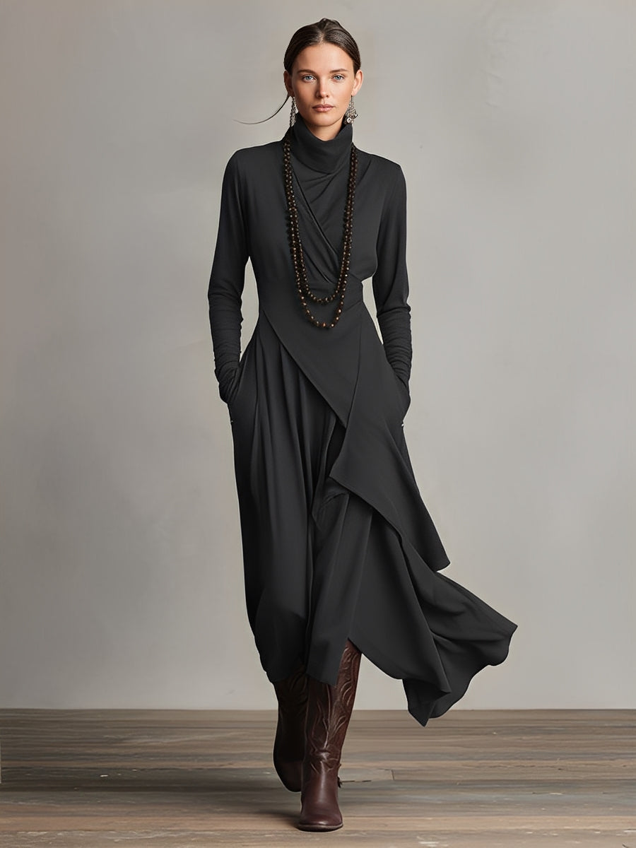 Natalia – Asymmetric Maxi Knit Dress with Turtleneck Valrynlondon