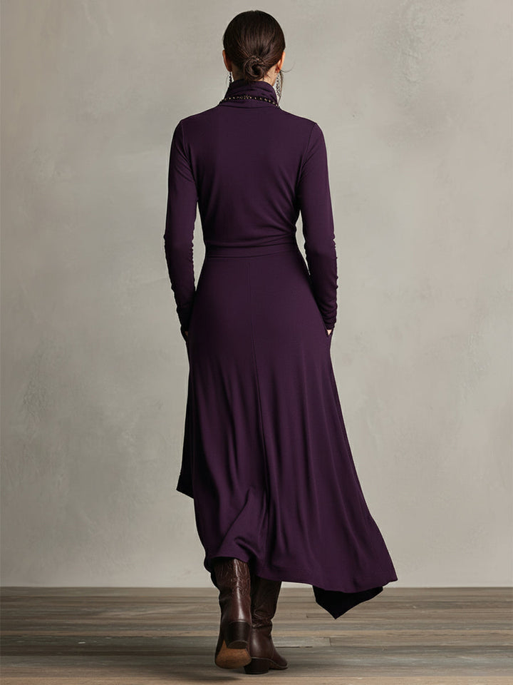 Natalia – Asymmetric Maxi Knit Dress with Turtleneck Valrynlondon