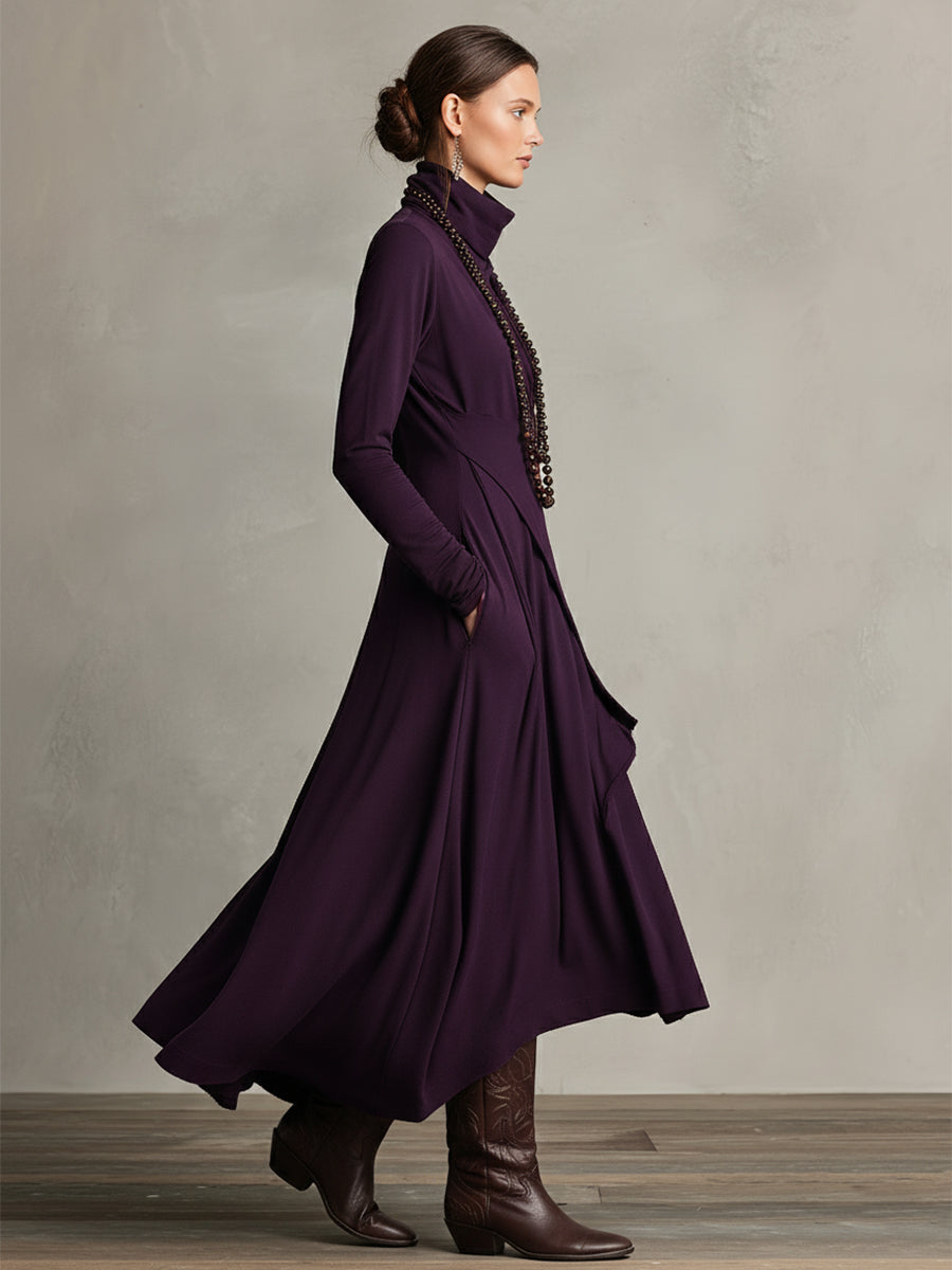 Natalia – Asymmetric Maxi Knit Dress with Turtleneck Valrynlondon