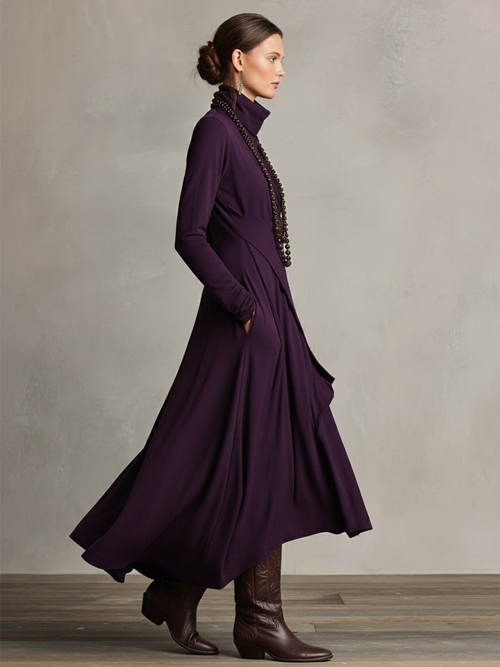 Natalia – Asymmetric Maxi Knit Dress with Turtleneck Valrynlondon